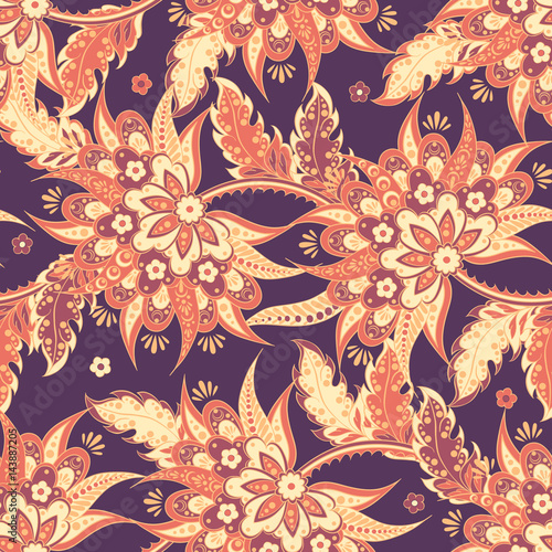 Fototapeta Naklejka Na Ścianę i Meble -  seamless pattern with flowers in indian style. floral vector background