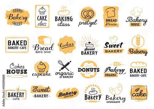Bakery logotypes set. Bakery vintage design elements, logos, badges, labels, icons and objects