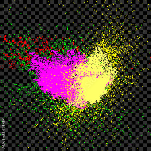 Colorful acrylic explosion paint splatter. Small drops, spots  