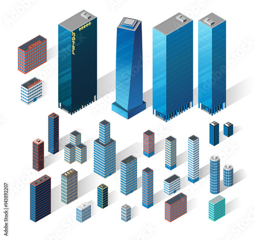 Vector isometric buildings set.
