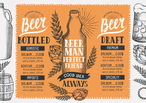 Beer menu restaurant, drink template.