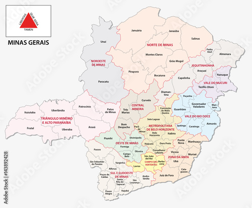 minas gerais administrative and political map with flag