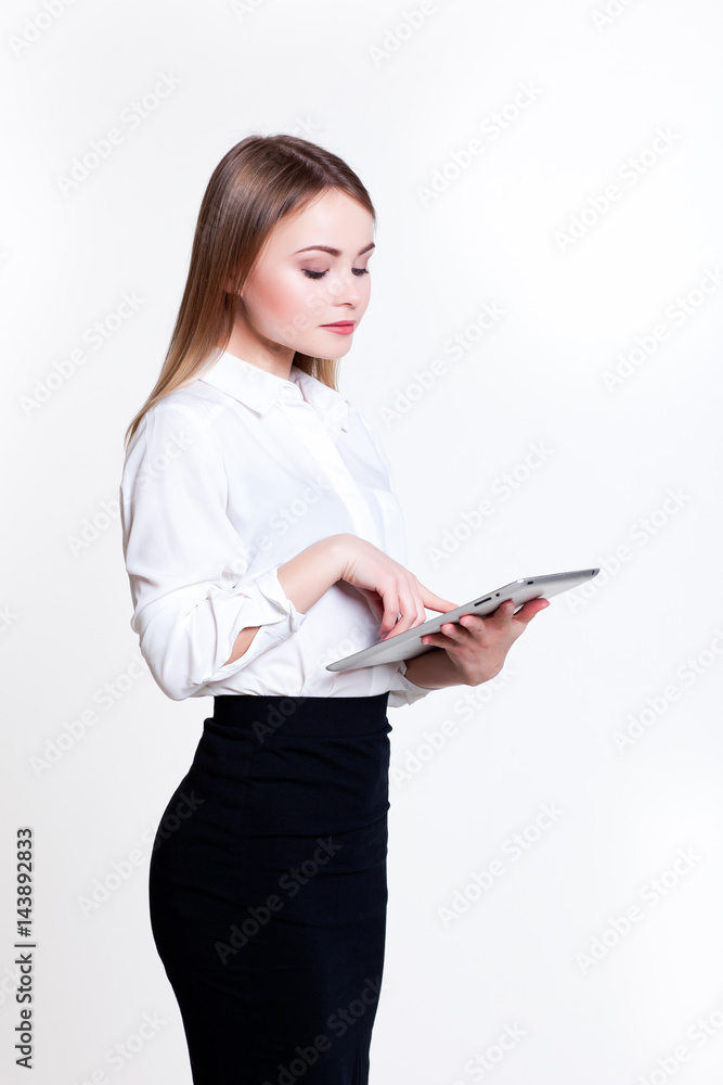 Young attractive business girl on a white background with folder Young attractive business girl on a white background with folder