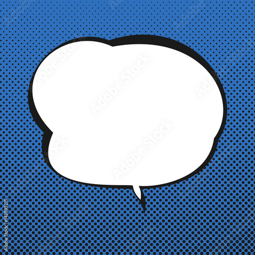 Speech Bubble on Halftone Background, Retro Style, Black Dots on a Blue Background, Gradient Down Up, Vector Illustration