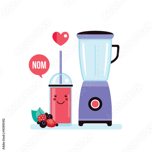 Blender and glass of fresh berry smoothie