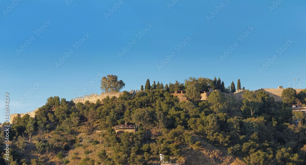 Panoramic view with Gibralfaro Castle (Castillo de Gibralfaro) in Malaga - Spain
