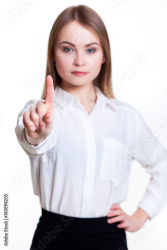 Wallpaper Mural Young attractive business girl on a white background showing signs Torontodigital.ca