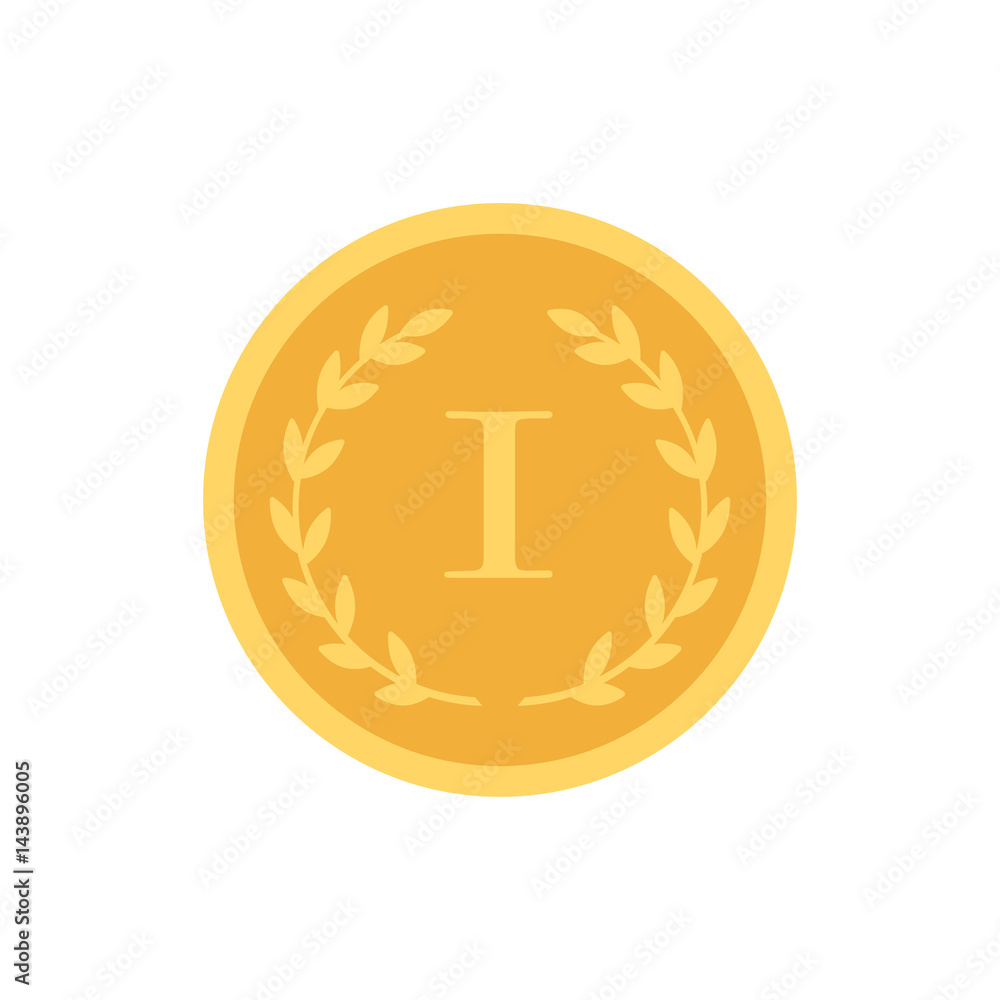 Vector gold medal with relief detail of laurel wreath and reflections conceptual of an award for victory winning first placement achievement or quality on white background Vector gold medal with relief detail of laurel wreath and reflections conceptual of an award for victory winning first placement achievement or quality on white background