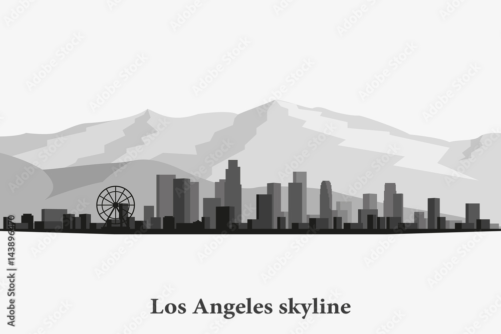 Los Angeles city skyline vector silhouette. Black and white cityscape.