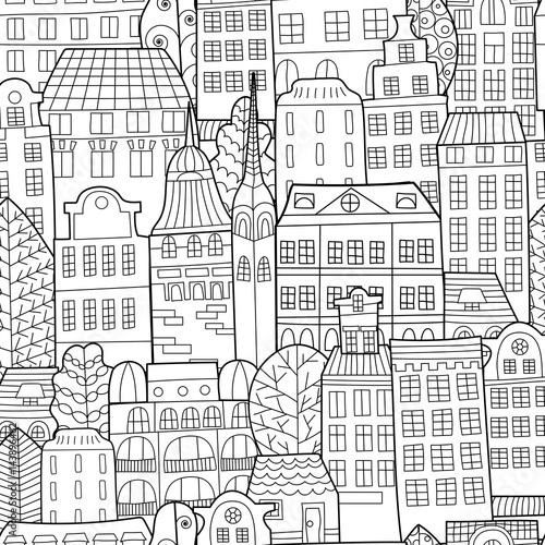 Canvas Print Hand drawn doodle houses.