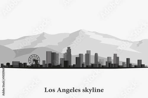 Los Angeles city skyline vector silhouette. Black and white cityscape.