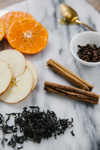 Ingredients on marble background