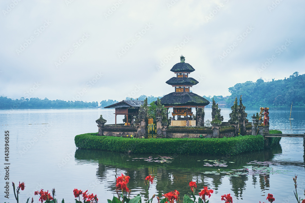 Hindu Temple Pura Ulun Danu on lake Bratan, Bali Indonesia, one of famous tourist attraction.