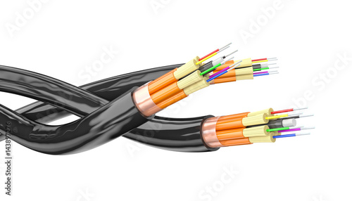  3d image of fiber optic cables, concept of speed in data transfer and telecommunications. hi-tech connection. nobody around.