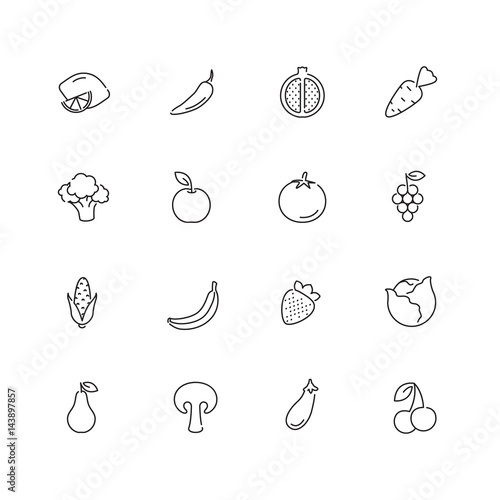 Set of icons  fruits and vegetables