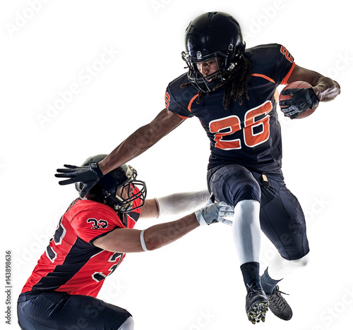 two american football players men studio isolated on white background