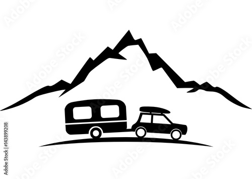 Silhouette Berge Wohnwagen