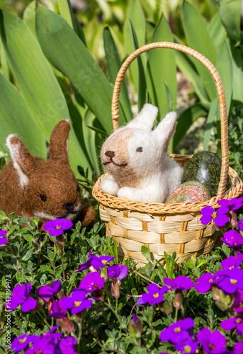 Bunnies in basket at Easter