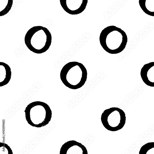 Seamless modern black and white vector doodle circle texture, dry brush ink art.