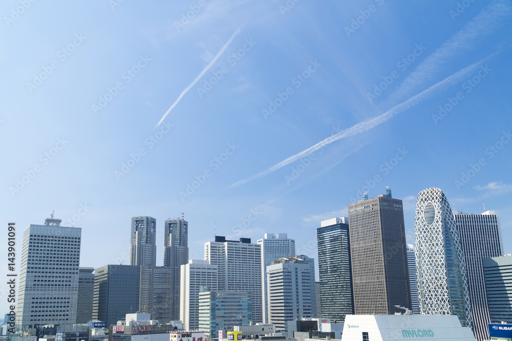 東京都市風景　新宿高層ビル街　大空コピースペース