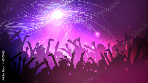 Party People Crowd, Festive Disco Event Background - Vector Illustration