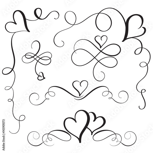 set of flourish calligraphy vintage hearts. Illustration vector hand drawn EPS 10