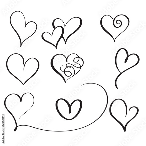 set of flourish calligraphy vintage hearts. Illustration vector hand drawn EPS 10