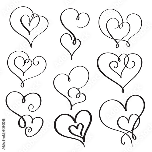 set of flourish calligraphy vintage hearts. Illustration vector hand drawn EPS 10
