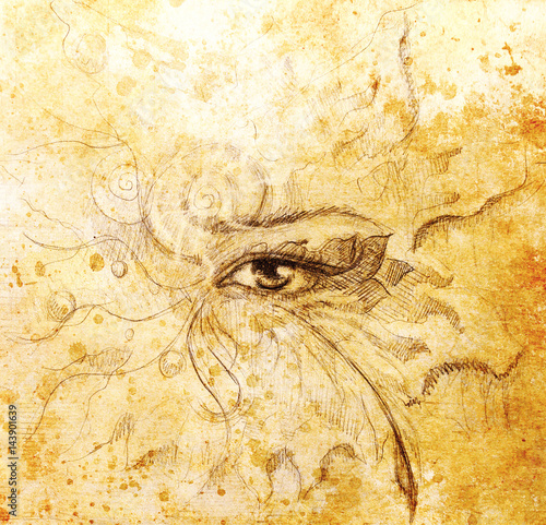 Wallpaper Mural Mystic eye with floral ornament. Drawing on paper, Color effect. Eye contact. Torontodigital.ca