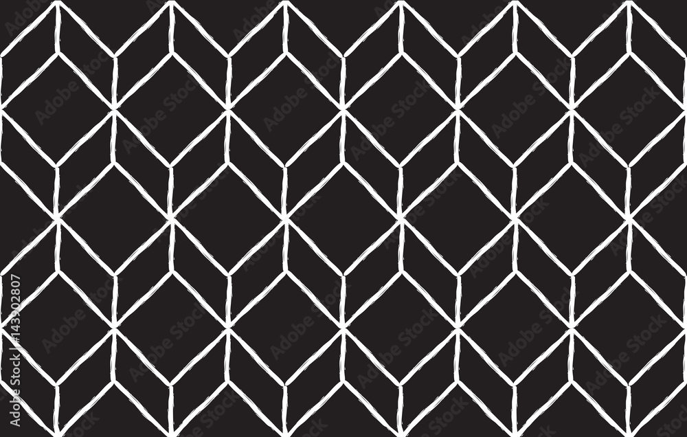 rhombus hand draw seamless pattern, black lines and dots on black background rhombus hand draw seamless pattern, black lines and dots on black background