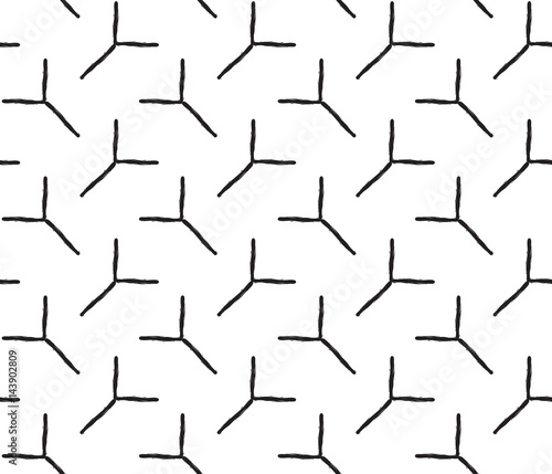 Y or branch hand draw seamless pattern, black lines on white background