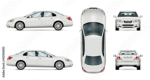 Car vector template on white background. Business sedan isolated. All layers and groups well organized for easy editing and recolor. View from side, front, back, top. photo