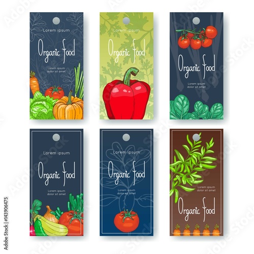 Set of organic food tags. Vector illustration