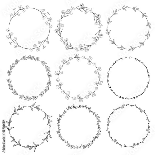 Fototapeta Naklejka Na Ścianę i Meble -  Wreaths, Branches, Laurels with Herbs, Plants and Flowers