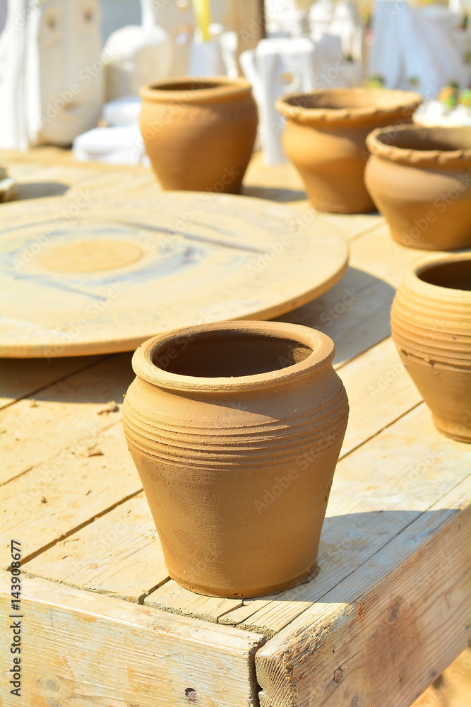 Fresh Clay pots drying in the sun Fresh Clay pots drying in the sun