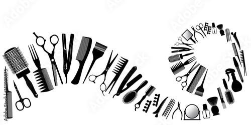 Wave from silhouettes of tools for the hairdresser