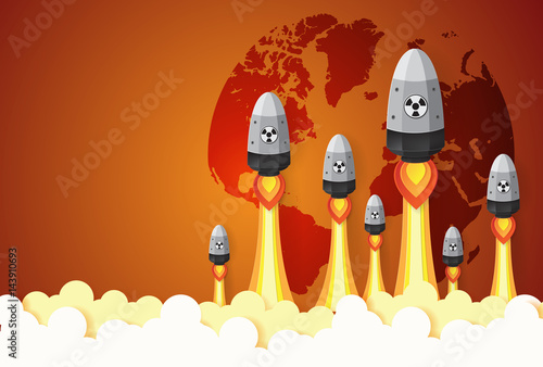 Nuclear war - atom bombs falling on Earth,paper art style