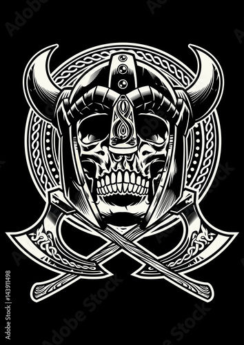 skull of viking warrior with crossed axes