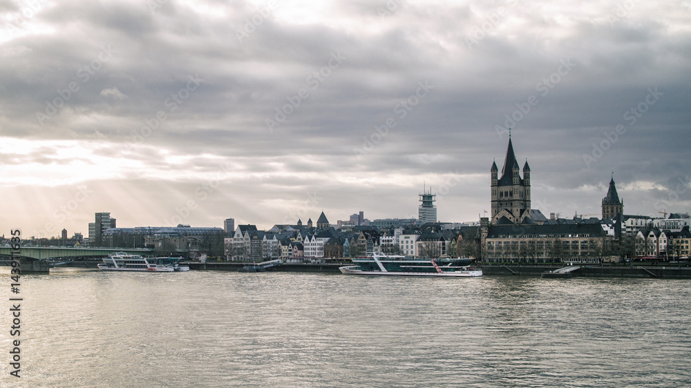 View on Great St. Martin Church and Tower of City Hall in Cologne