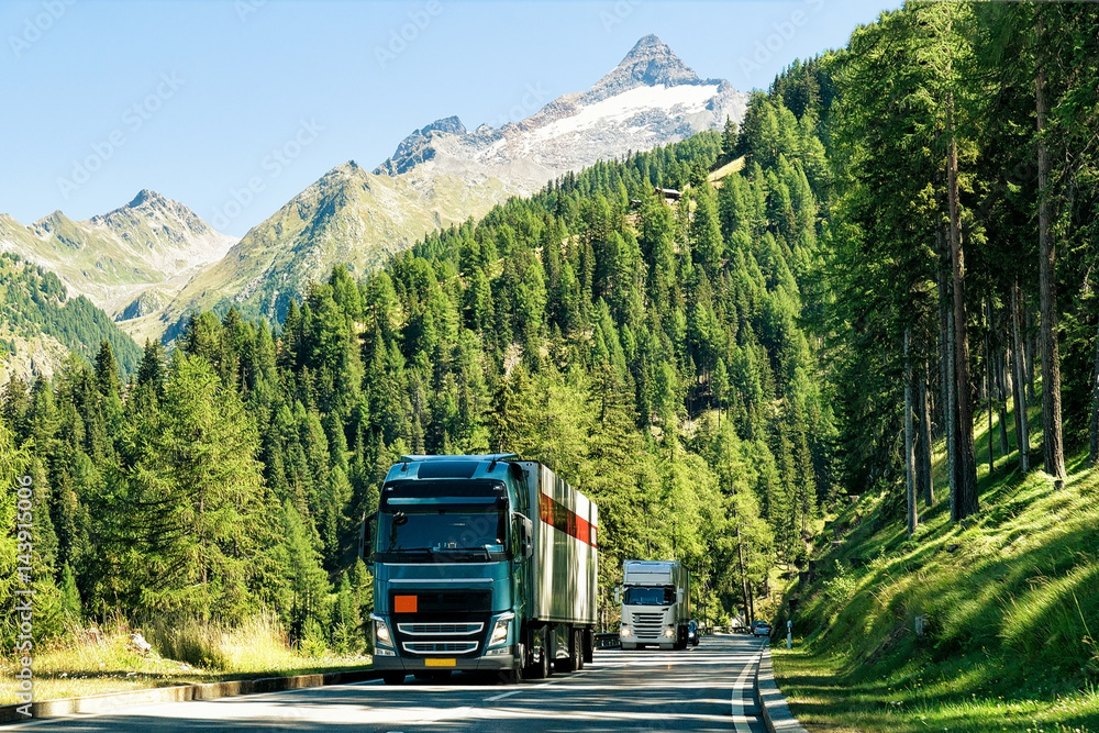 Trucks on road in Visp Swiss