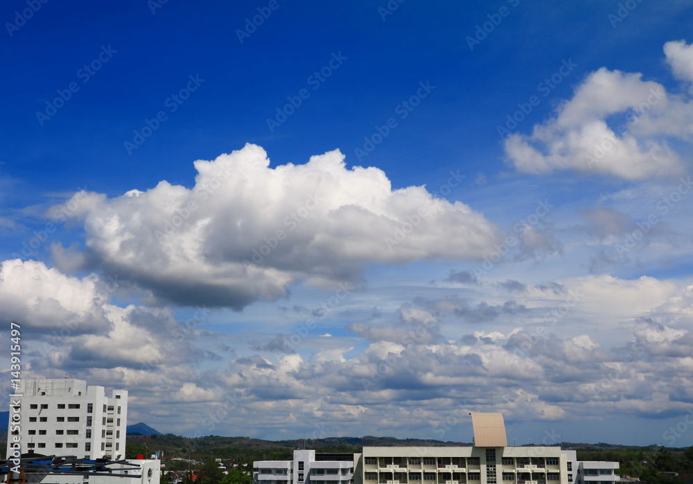 blue sky with cloud and building in countryside  beautiful and copy space for add text