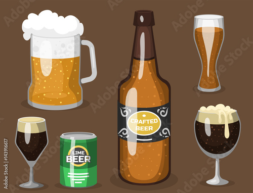 Alcohol beer vector illustration refreshment brewery and party dark beverage mug frosty craft drink.