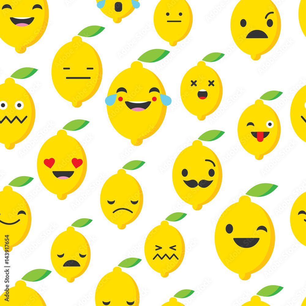 Fototapeta premium Seamless background with Lemons emotions. Vector illustration.