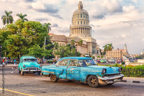 Cuba,Havana, Taxis in front of Capitolio