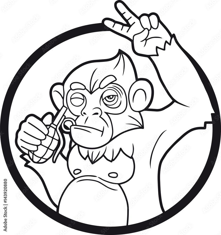 Obraz premium Mad monkey with a grenade, emblem