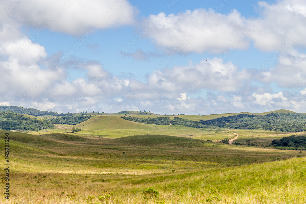 Farm road, field and hill