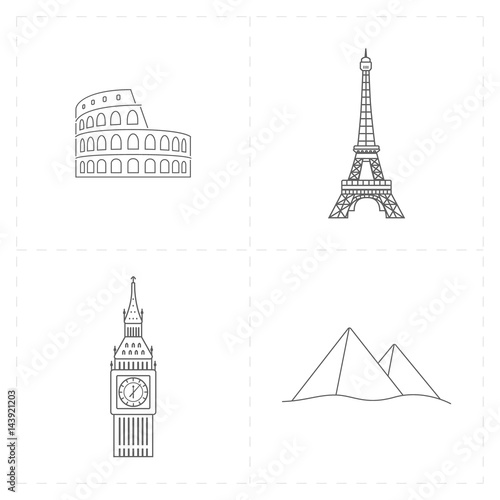four flat landmark icons 