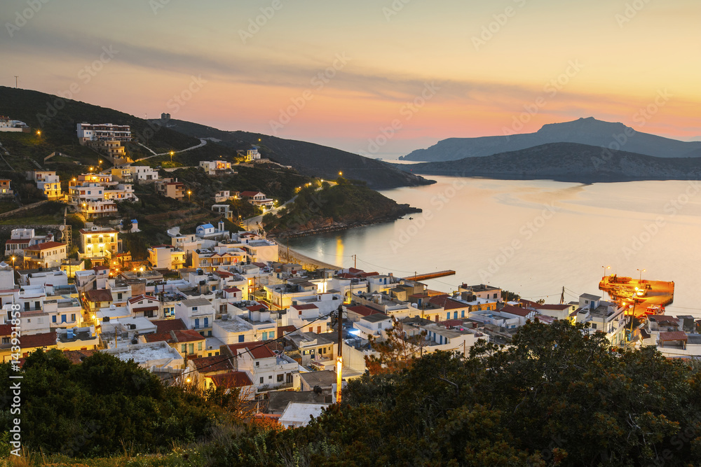 View of the main village on Fourni island, Greece. 