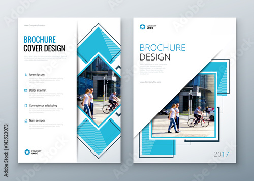 Brochure template layout design. Corporate business annual report, catalog, magazine, flyer mockup. Creative modern concept with squares, rombs and urban styled photo.