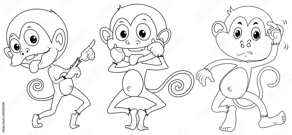 Fototapeta premium Doodle animal for three monkeys
